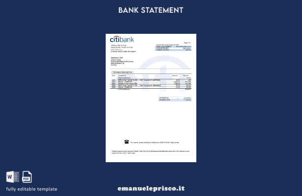 modello word di estratto conto bancario Citibank del Regno Unito in stile verifi
